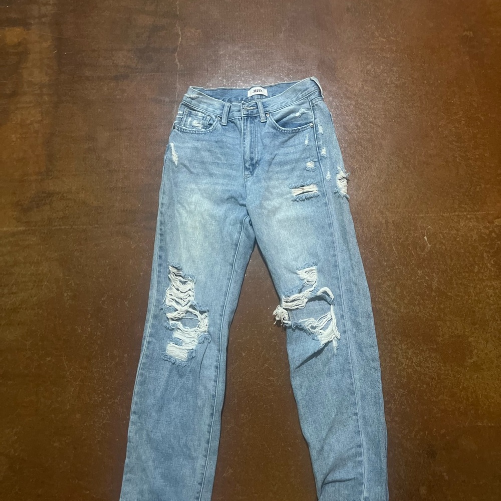 Just Black Blue Straight Leg Jeans with Distressed Details